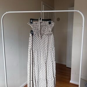 STATEMENT Black and Cream Polka Dot halter crop top and skirt